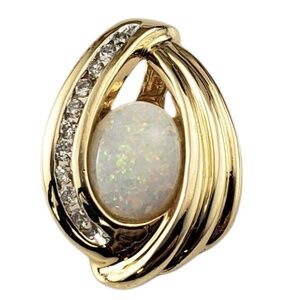 14 Karat Yellow Gold Opal and Diamond Pendant #21338